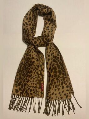 Merona Women Brown Tan Animal Print Rectangle Scarf Fringe 64x12